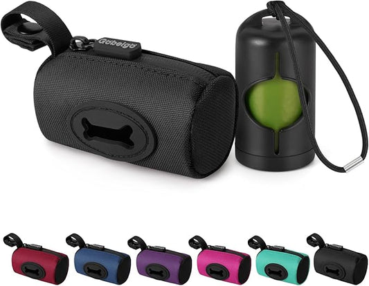 Gobeigo【Easy Pull-Out Version】 Dog Poop Bag Holder,【2-in-1 Hard Plastic Insert & Soft Fabric Bag】Snap-On Strap Dispenser Fits Retractable and Standard Leashes with 1 Roll Bags (Black)