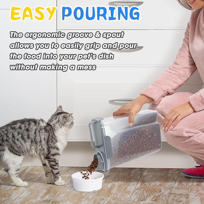 TBMax Dog Food Storage Containers 2 Pack 8 to 10 Lbs, Airtight Pet Food Container Dispenser with Large Spout & Portable Handle, Travel Dog Treat Cat Food Storage Bin Bird Seed Container -Dark Grey