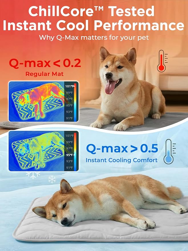 furrybaby Dog Cooling Mat for Medium Dogs, 30"x20" Self Cooling Pet Cooling Mat for Dogs & Cats, QMAX>0.5, Thickened Cool Fiber, Cooling pad for Dog Bed, Durable Portable Indoor/Outdoor Summer,Grey