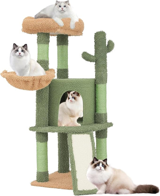 Magshion 42" Cactus Cat Tree, Multi-Level Cat Tower for Indoor Cats with Scratching Posts, Ramp, Top Perch, Side Basket & Platforms, Cat Climbing Tower Kittens Pet Play House
