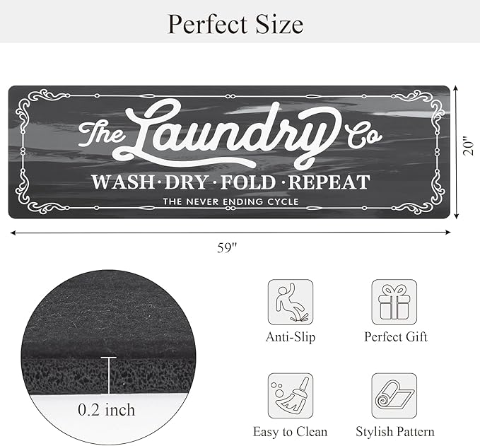 Pauwer Laundry Room Rug Runner 20"x60" Waterproof Rubber Laundry Mat Non Slip Kitchen Mats for Floor Washable Floor Mat Runner Rug for Farmhouse Mudroom Washroom Bathroom Decor