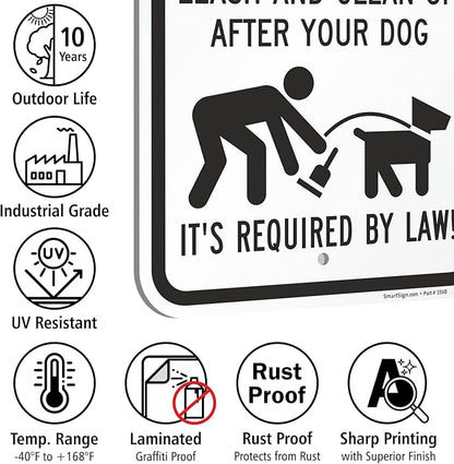 SmartSign "Dog Waste Is A Threat, Leash And Clean Up After Your Dog" Sign | 12" x 18" Aluminum