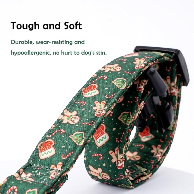 Faygarsle Green Dog Collar Christmas Design Gingerbread Man Pattern for Small Medium Large Dogs Collar Cute Stylish Girl Boy Christmas Dog Collar S