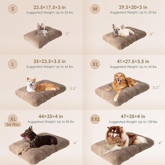 EHEYCIGA Fluffy Dog Crate Bed for Large Dogs, Plush Faux Fur Crate Pad, Calming Anti Anxiety Large Dog Bed, Washable Soft Warm Mat with Non-Slip Bottom, Camel