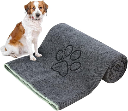 KinHwa Dog Towel Super Absorbent Microfiber Dog Drying Towel Soft Pet Bath Towel for All Dogs and Cats with Embroidered Paw Print 30inch x 50inch Gray