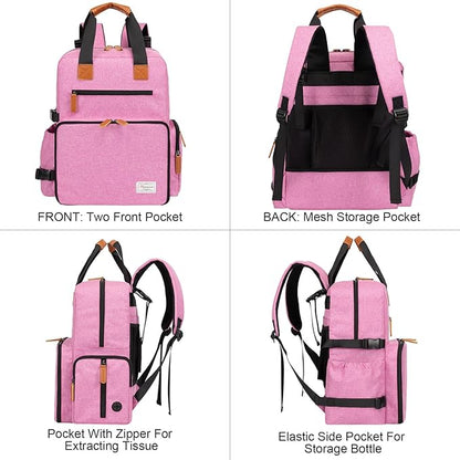 Modoker Dog Travel Bag, Airline Approved Backpack for Pet Accessories Organizer with 2 Food Storage, 2 Collapsible Bowls, Pink