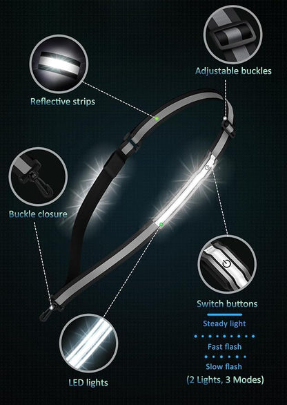 LED Reflective Belt Sash Walking Gear,Safety Lights for Walkers at Night,High Visibility Safety Rechargeable Reflective Running Gear for Men Women Kids Night Dog Walking Gear