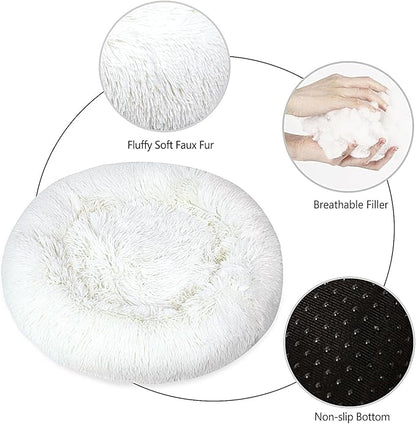 Calming Dog Bed for Big Dogs, 39'' Round Anti-Anxiety Warm Fluffy Plush Faux Fur Bed, Soft Anti-Slip Donut Washable Big Pet Bed, Cozy Big Dogs Bed, Fits up to 100 lbs Pets