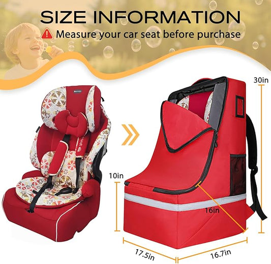LARIPOP Car Seat Travel Bag for Airplane Gate Check Approved, Padded Backpack with Adjustable Straps, Reflective Strips & Protective Feet for Infant Convertible Booster Seats, Red