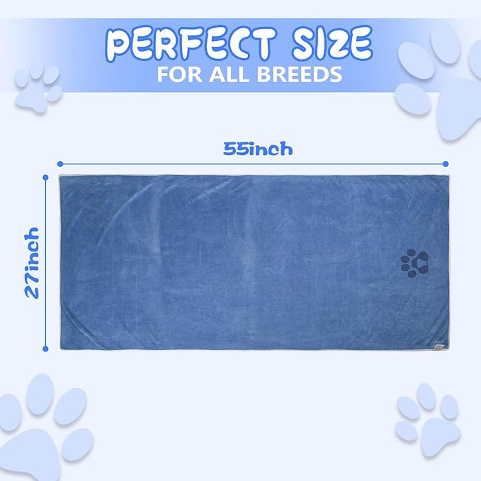 4 Pack Extra Large Dog Bath Towel for Drying Dogs 55×27" Super Absorbent Pet Towel, Microfiber Dog Grooming Towel for Small, Medium, Large Dogs and Cats, Dog Towel Set