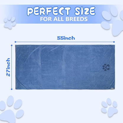 4 Pack Extra Large Dog Bath Towel for Drying Dogs 55×27" Super Absorbent Pet Towel, Microfiber Dog Grooming Towel for Small, Medium, Large Dogs and Cats, Dog Towel Set