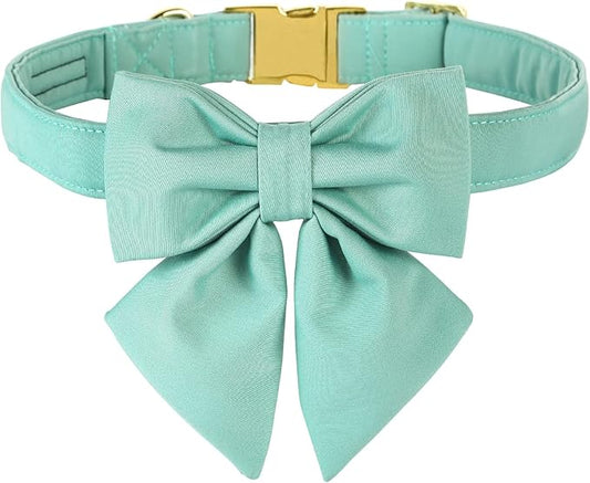 Maca Bates Mint Green Dog Collar with Cute Solid Sailor Bow Tie for Large Girl Boy Dogs,Adjustbale Durable Breakaway Soft Collars with Bowtie for Female Male Puppy,Pet with Metal Buckle