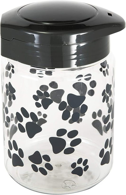 Lixit® Dog Treat Plastic Jar - Airtight Food and Treat Storage Jars for Dogs, Cats, Small Animals and Birds - Made in USA (Paw Prints - Gray, 64 Ounce)