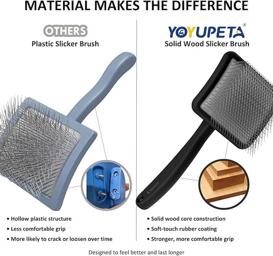 Large Dog Slicker Brush for Goldendoodles, Poodles - 3 in 1 Grooming Kit with Undercoat Rake, Comb - Extra Long Pins for Dematting Great Pyrenees, Thick Coats, Shedding, Detangling, Black