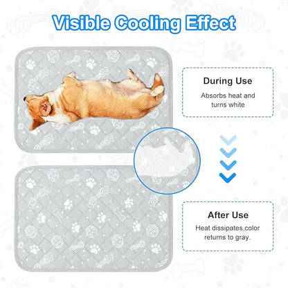 MH MYLUNE HOME Dog/Cat Cooling Mat, Cool-Chill Cooling Fiber & Endothermic Color Changing Pet Mat, 20'x30', Foldable & Washable, Non-Toxic Summer Pet Blanket, Light Gray
