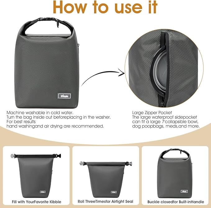 Travel Dog Food Container Pet Food Storage Bag Containers 2PCS Collapsible Travel Dog Bowls Waterproof Camping Storage Essentials Kibble Carrier 20L Easy to Clean (Grey, Small)