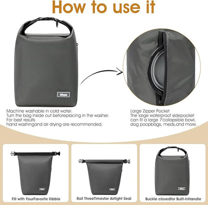 Travel Dog Food Container Pet Food Storage Bag Containers 2PCS Collapsible Travel Dog Bowls Waterproof Camping Storage Essentials Kibble Carrier 20L Easy to Clean (Grey, Small)