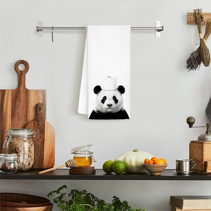Funny Panda Bathroom Hand Towels, Panda Gifts for Women, Gifts for Animal Lovers, Black and White Wild Animal Decorative Hand Towels for Bathroom Decor, 16x24 Inch