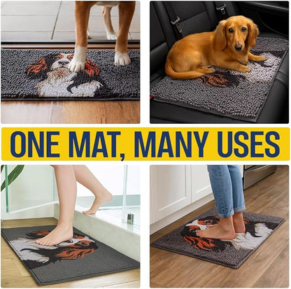 Muddy Mat® Highly Absorbent Microfiber Door Mat and Pet Rug, Non Slip Thick Washable Area and Bath Mat Soft Chenille for Kitchen Bedroom Indoor and Outdoor - Dog Face Cavalier Spaniel 19"X30"