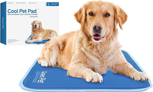 The Green Pet Shop Cool Pet Pad - Large, Blue - Self-Cooling, Pressure Activated Mat for Dogs & Cats from 46-80 lbs - Non-Toxic Gel, No Water Needed