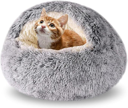 Cat Beds for Indoor Cats,Cat Cave for Puppy and Kitty,Calming Small Dog Bed for Small Dogs with Cover Cave,Cozy Warming Fluffy Washable Anti-Slip Pet Sleeping Bag (Grey, 22 * 22inch)