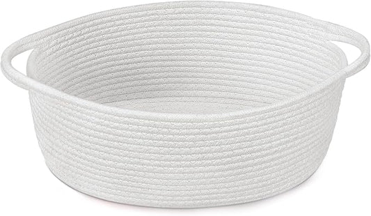 Goodpick White Baby Laundry Basket with Handles, Cute Cotton Rope Baskets for Toys, Small Basket for Organizing Gifts,Snacks,Woven Storage Baskets for Bathroom, 12"x 8" x 5"