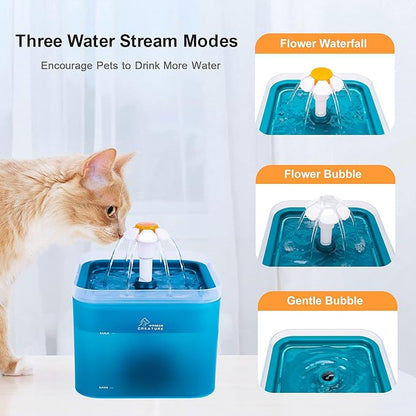 Cat Water Fountain, 67oz/2L Automatic Cat Drinking Fountain, Pet Water Dispenser with LED Light and Filter for Cats and Small Dogs (Green)