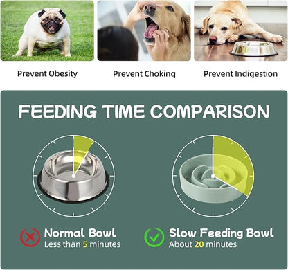 Ceramic 0.9 Cup Raised Dog Slow Feeder Set, Elevated Bowl with Wooden Stand for Small Dog and Cat, 6.1inch Puzzle Slow Dog Food Dish, Anti-Gulping(Light Green, Single Bowl+ Stand)