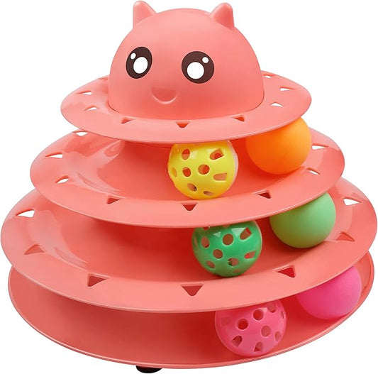 UPSKY Cat Toy Roller 3-Level Turntable Cat Toy Balls with Six Colorful Balls Interactive Kitten Fun Mental Physical Exercise Puzzle Toys
