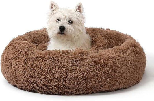 NOYAL Calming Dog Bed for Anxiety, Hooded Donut Cave with Blanket, Plush Fluffy Washable Pet Bed for Small Medium Dogs & Cats