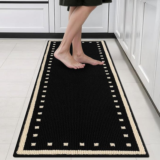 GRANNY SAYS Kitchen Rugs and Mats Non Skid Washable Absorbent Resist Dirt Kitchen Mats for Floor, Comfort Standing Mat Front of Sink Rugs Durable Polypropylene 47'' x 17.7'', Black