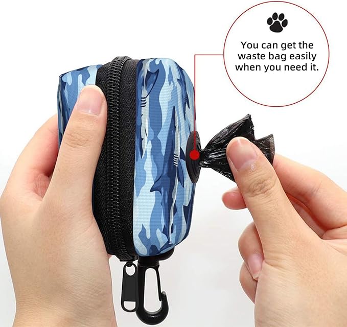 Dog Poop Bag Holder for Leashes - Lightweight Pet Waste Bags Dispenser Doggy Zippered Pouch for Puppy Walking Accessories(Camouflage Shark)