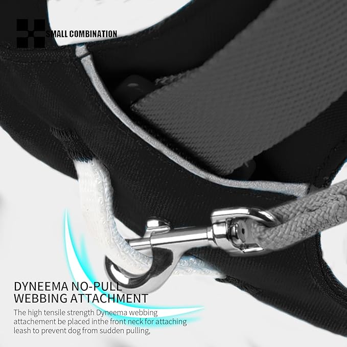 Lightweight Dog Harness, Large to Very Large Breeds, Adjustable Fit.Pet Harness with Pocket, Dog Training Harness for Outdoor Walking Running, Hiking (Black, L)