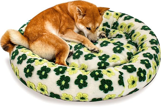 31 Inch Calming Dog Bed for Medium Dogs, Round Anti-Anxiety Warm Bed, Soft Cozy Anti-Slip Donut Washable Pet Bed, Fits up to 50 lbs Pets