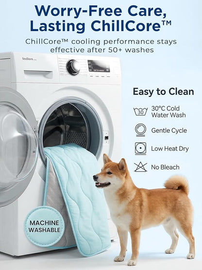 furrybaby Dog Cooling Mat for Large Dogs, 35"x28" Self Cooling Pet Cooling Mat for Dogs & Cats, QMAX>0.5, Thickened Cool Fiber, Cooling pad for Dog Bed, Durable Portable Indoor/Outdoor Summer,Blue