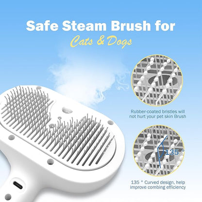 PETCHO 4-in-1 Pet Grooming Steam Brush for Cats & Dogs – Steam Spray, Blue Light, Hair Removal, Self-Cleaning Comb – Includes Pet Waterless Shampoo