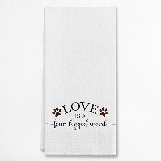 EIONEY Cute Dog Paws Love is A Four Legged Word Kitchen Towels & Tea Towels,Dish Cloth Flour Sack Hand Towel for Farmhouse Kitchen Decor,24 X 16 Inches Cotton Dish Towels Dishcloths,Dog Lovers Gifts