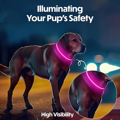 Light Up Dog Collar – Reflective, Adjustable & Rechargeable Electronic Glow Pet Collars – Bright, Comfortable, High Visibility LED Dog Collar for Night Safety, Outdoor Walk, Flashing Fun, Pink, Medium
