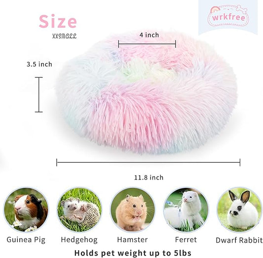 Guinea Pig Bed for Cage Plush Calming Hideout, Warm Rabbit Bed for Hamsters Hedgehogs Ferrets Dwarf Rabbits and Other Small Animals 11.8 inch Rainbow
