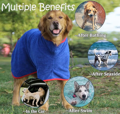 Dog Drying Coat - Fast Drying Dog Towel Robe - Microfiber Super Absorbent Pet Bathrobe, Adjustable Collar & Belly Strap Fast Drying Coat Pet Dog Cat Bath Robe Towel