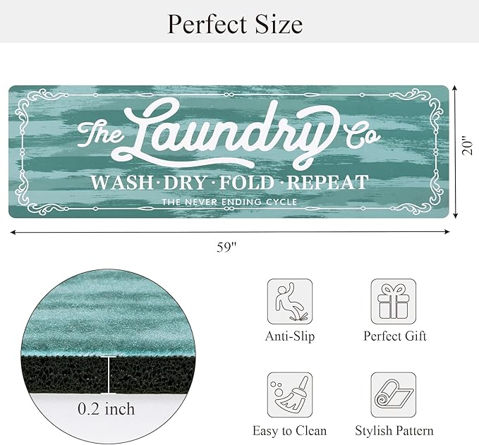 Pauwer Laundry Room Rug Runner 20"x60" Waterproof Rubber Laundry Mat Non Slip Kitchen Mats for Floor Washable Floor Mat Runner Rug for Farmhouse Mudroom Washroom Bathroom Decor