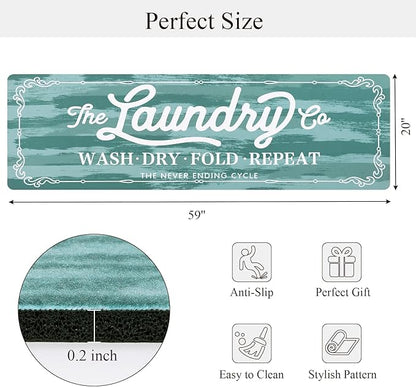 Pauwer Laundry Room Rug Runner 20"x60" Waterproof Rubber Laundry Mat Non Slip Kitchen Mats for Floor Washable Floor Mat Runner Rug for Farmhouse Mudroom Washroom Bathroom Decor