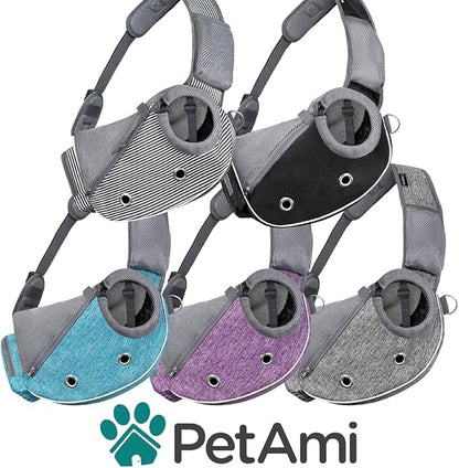 PetAmi Dog Sling Carrier for Small Dogs, Puppy Carrier Sling Purse, Dog Bags For Traveling, Carrying Bag to Wear Medium Cat, Adjustable Crossbody Pet Travel Poop Bag Dispenser, Max 5 lbs, Stripe Black
