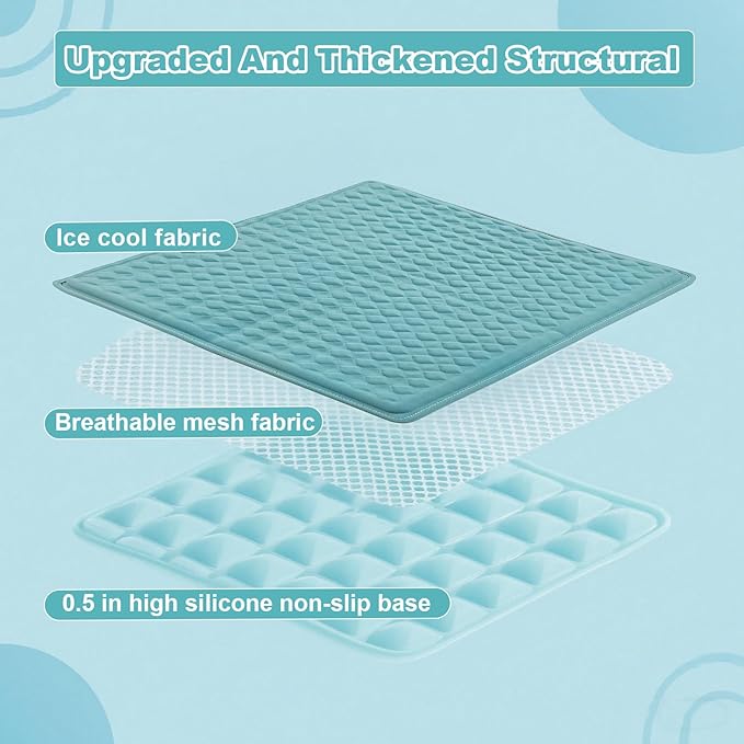 Large Dog Cooling Mat 45x23 in,Ice Breathable Fabric, Solid Silicone Honeycomb Heat Dissipation Structure, Long-Lasting Coolness Cooling Mat for Dogs(Q-Max>0.5) Washable& Non-Toxic