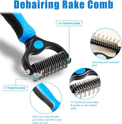 Dog Grooming Kit with Self Cleaning Slicker Brush, Pet Hair Remover Massage Gloves, Shedding Dematting Steel Comb for Long & Short Haired Cats Dogs, 4 Count