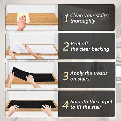 Non-Slip Stair Treads, 7.8" X 30" (15-Pack) Stair Runner Indoor Outdoor Mat, Black Slip Resistant Stair Tread Mats Step Covers Pads for Elders, Kids and Pets (30" x 7.8", Black)