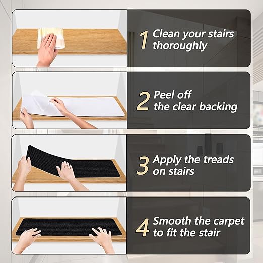 Non-Slip Stair Treads, 7.8" X 30" (7-Pack) Stair Runner Indoor Outdoor Mat, Black Slip Resistant Stair Tread Mats Step Covers Pads for Elders, Kids and Pets (30" x 7.8", Black)