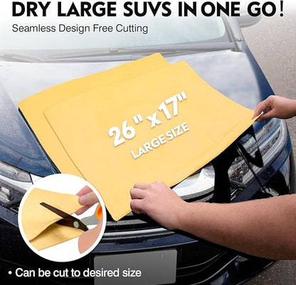 Premium Shammy Cloth for Car Drying 2pk (26”x17”)-Super Absorbent Chamois Towel for Car-Reusable Shammy Towel for Car, Bathroom,Pets, Dust Remove, No Spots/Streak/Scratch