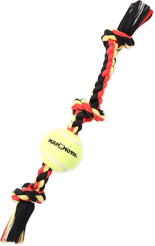 Mammoth Flossy Chews Color 3 Knot Tug w/Standard Tennis Ball – Premium Cotton-Poly Tug Toy for Dogs, Interactive Rope Dog Toy for Medium Dogs - 20” , Multi color