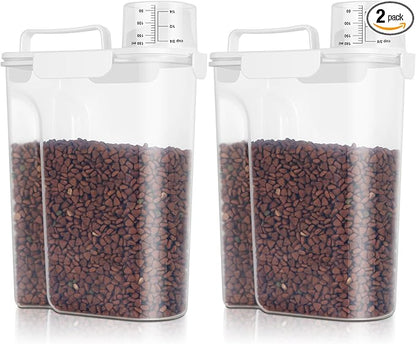 TBMax 2 Pack Cat Dog Food Storage Containers 10 to 14 Lbs, Portable Travel Pet Container Dispenser with Easy-Pouring Spout & Cup, Airtight Bird Seed Container Dog Treat Storage Bin -White